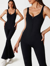 ZASUWA Female Solid Color Zipper Flare Seamless Jumpsuit