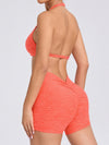 ZASUWA Female Deep V Back Pocket Scrunch Bum Halter Backless Short Tracksuit