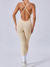 ZASUWA Female Cross Back Backless Adjustable Strap Elastic Tight Jumpsuit