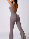 ZASUWA Female Backless Elastic Tight Scrunch Bum Flare Jumpsuit