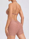 ZASUWA Female Deep V Back Pocket Scrunch Bum Halter Backless Short Tracksuit