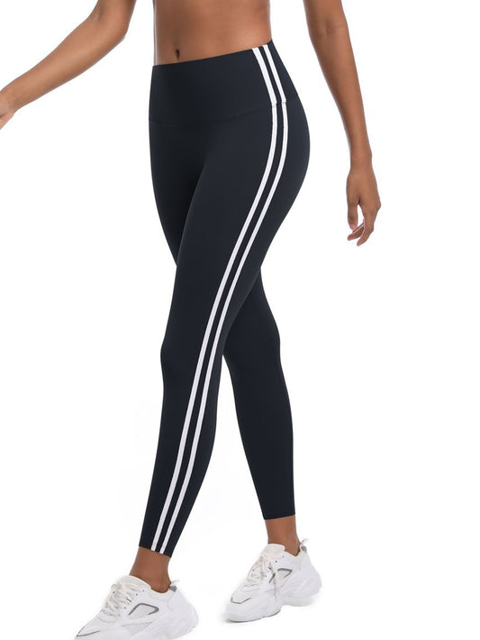 ZASUWA Female High-waisted Stripe Hip-lift Elastic Tight Leggings