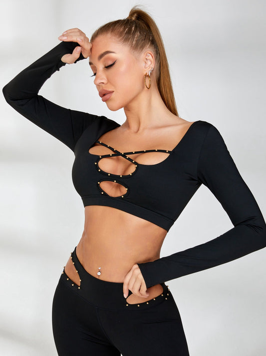 ZASUWA Female Rivet Cross Cutout Backless Long Sleeves