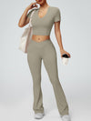 ZASUWA Female Solid Color V-shaped Waist Flare Elastic Tight Tracksuit