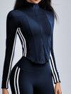 ZASUWA Female Stripe Elastic Tight Stand Up Collar High-waisted Tracksuit