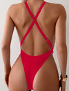 ZASUWA Female Cross Back Halter Hollow Out Adjustable Strap One Piece