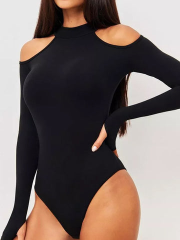 ZASUWA Female Solid Color Hollow Out Elastic Tight Breathable Bodysuit