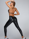 🖤ZASUWA Female Faux Leather Deep V Back Scrunch Bum Leggings