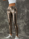 ZASUWA Female Super Stretchy Faux Leather Black Snake Print Leggings