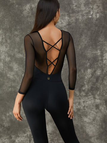 ZASUWA Female Mesh Cross Back Jumpsuit