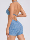 ZASUWA Female Deep V Back Pocket Scrunch Bum Halter Backless Short Tracksuit