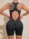 ZASUWA Female Denim Scrunch Bum Hollow Out Frosted Nude Sensation Backless Romper