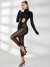 ❤ZASUWA Female Unique Cutout Super Mesh Zipper Booty Jumpsuit