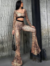 ZASUWA Female Leopard Print U Collar Flare Tracksuit