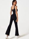 ZASUWA Female Solid Color Zipper Flare Seamless Jumpsuit