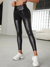 ❤ZASUWA Female PU Glossy Metal Buttons Hip-lift Leggings