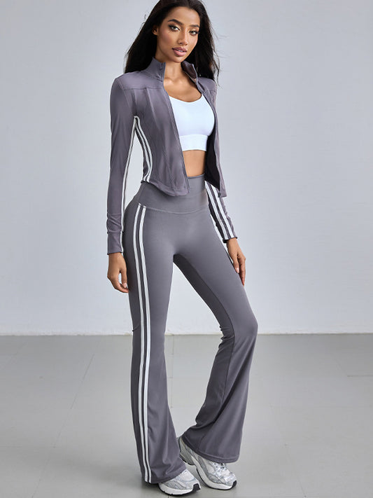 ZASUWA Female Stripe Elastic Tight Stand Up Collar High-waisted Tracksuit