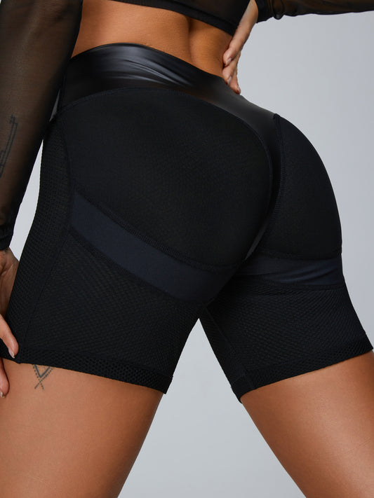 🖤ZASUWA Female Fly-eye Quick-dry Faux Leather Spandex Gym Booty Shorts