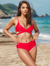 ZASUWA Female Sexy Solid Color Lace-up Adjustable Strap V Shape Waist Bikini Set