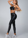 🖤ZASUWA Female Faux Leather Deep V Back Scrunch Bum Leggings