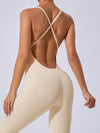 ZASUWA Female Cross Back Backless Adjustable Strap Elastic Tight Jumpsuit