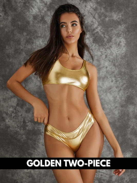 ZASUWA Female Sexy Shiny Golden&Sliver Swimsuit