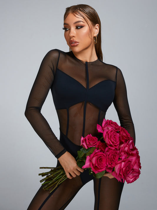 🖤ZASUWA Female Sexy Mesh Yoga Jumpsuit