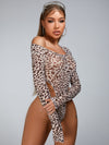 ZASUWA Female Sexy Leopard Print Mesh Bodysuit