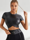 ❤ZASUWA Female PU Glossy Metal Buttons Hip-lift Sportswear