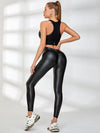 🖤ZASUWA Female Faux Leather Deep V Back Scrunch Bum Leggings