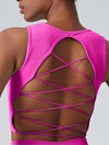 ZASUWA Female Cross Back Hollow Out with Chest Pads Sports Bras