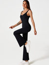 ZASUWA Female Solid Color Zipper Flare Seamless Jumpsuit