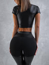 ❤ZASUWA Female PU Glossy Cross Twist Metal Buttons Hip-lift Sportswear