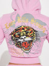 ZASUWA Female Solid Color Zipper Tiger Print with Hat Tracksuit