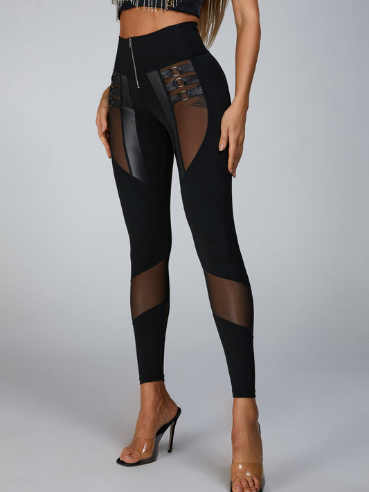 🖤ZASUWA Female “Stitching Sexy” Cutout Mesh Zipper Leggings