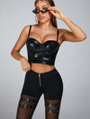 🖤ZASUWA Female Buttons Cutout Mesh Zipper Faux Leather Corset Tracksuit