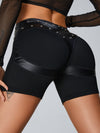 🖤ZASUWA Female Rivet Fly-eye Quick-dry Faux Leather Spandex Gym Booty Shorts