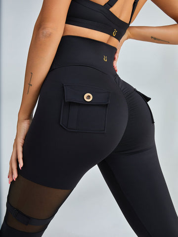 ZASUWA Female Unique Cut Out Pocket Mesh Scrunch Bum Leggings