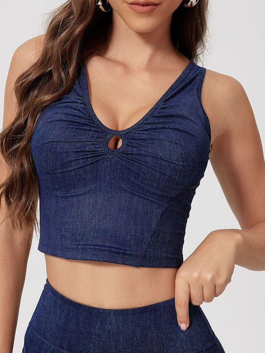 ZASUWA Female Denim Hollow Out Sexy U Collar Tank