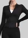 ZASUWA Female Zipper Pocket Elastic Tight Stand Collar Solid Color Jacket