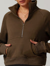 ZASUWA Female Zipper Stand Up Collar Coral Fleece Pocket Casual Cropped Hoodies