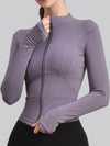 ZASUWA Female Zipper Pocket Elastic Tight Stand Collar Solid Color Jacket