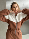 ZASUWA Female Contrast Color Zipper Hooded Casual Jumpsuit