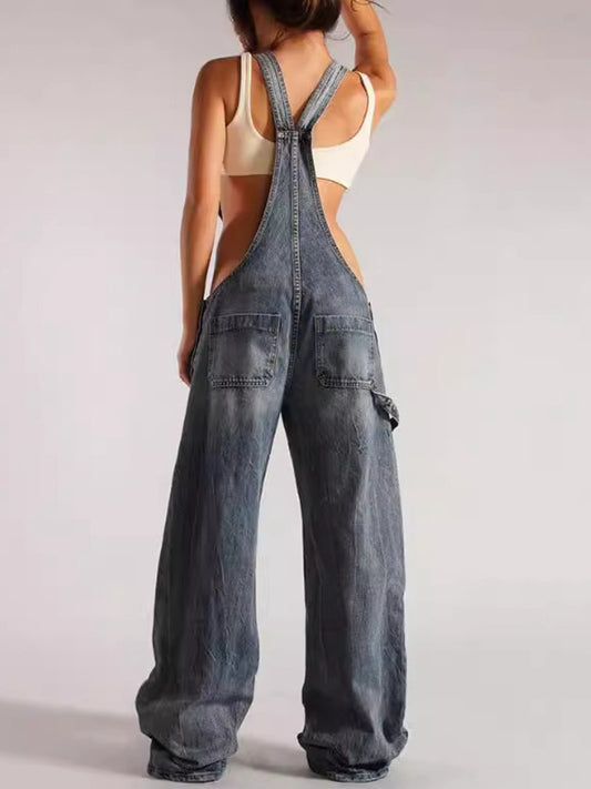 ZASUWA Female Denim Print Suspender Jumpsuit