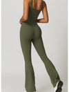 ZASUWA Female Solid Color U Collar Bell Bottom Flare Jumpsuits