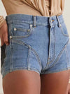 ZASUWA Female Fly-eye Contrast Color Denim Pocket Booty Shorts