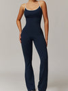 ZASUWA Female Cross Back Stripes Flare Jumpsuit