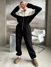 ZASUWA Female Contrast Color Zipper Hooded Casual Jumpsuit