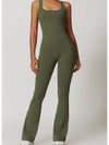 ZASUWA Female Solid Color U Collar Bell Bottom Flare Jumpsuits