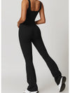 ZASUWA Female Solid Color U Collar Bell Bottom Flare Jumpsuits